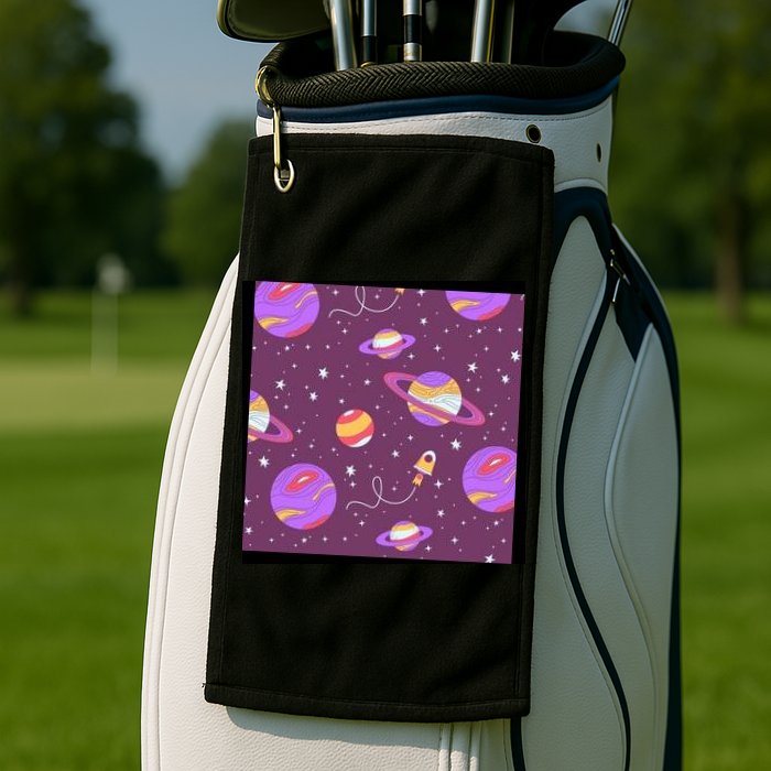 Retro Galaxy Spaceship Golf Towel