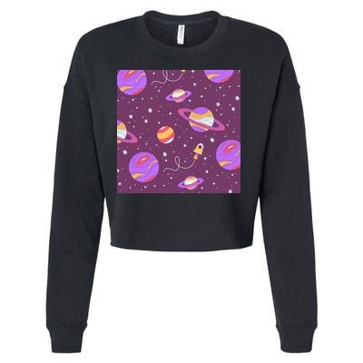 Retro Galaxy Spaceship Cropped Pullover Crew