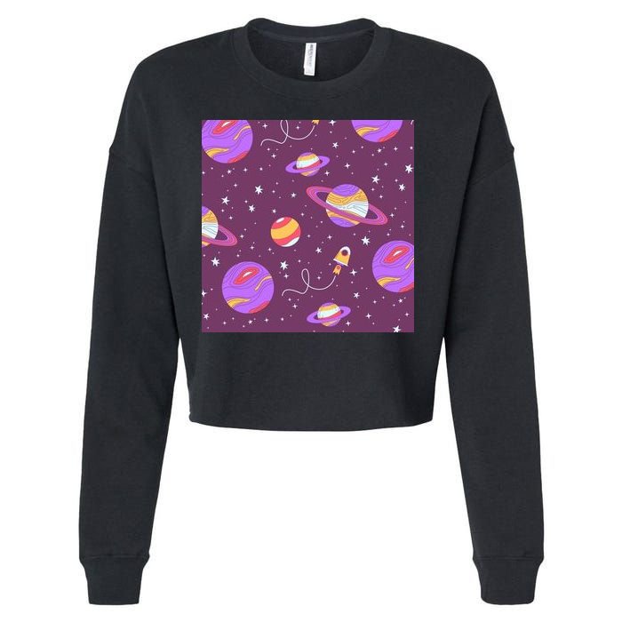 Retro Galaxy Spaceship Cropped Pullover Crew