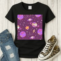 Retro Galaxy Spaceship Womens T-Shirt