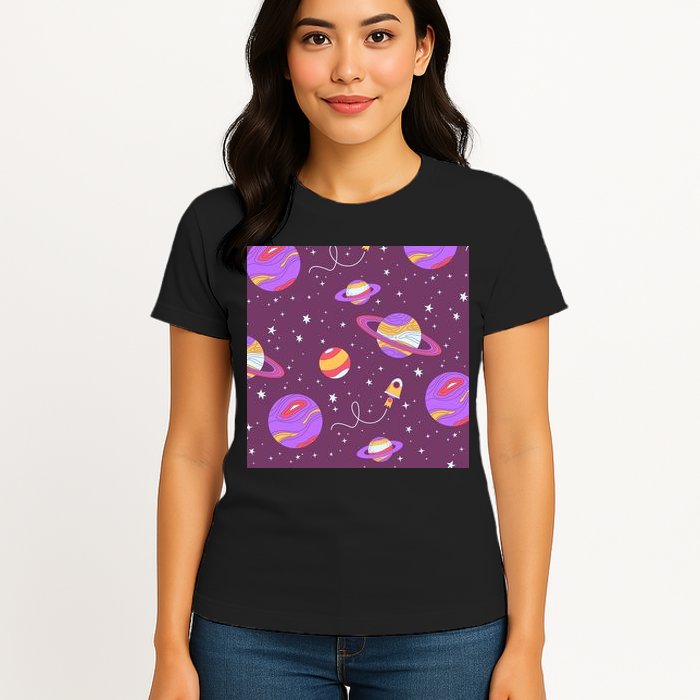 Retro Galaxy Spaceship Womens T-Shirt