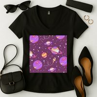 Retro Galaxy Spaceship Women's V-Neck T-Shirt