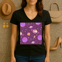 Retro Galaxy Spaceship Women's V-Neck T-Shirt