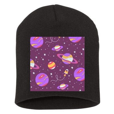 Retro Galaxy Spaceship Short Acrylic Beanie