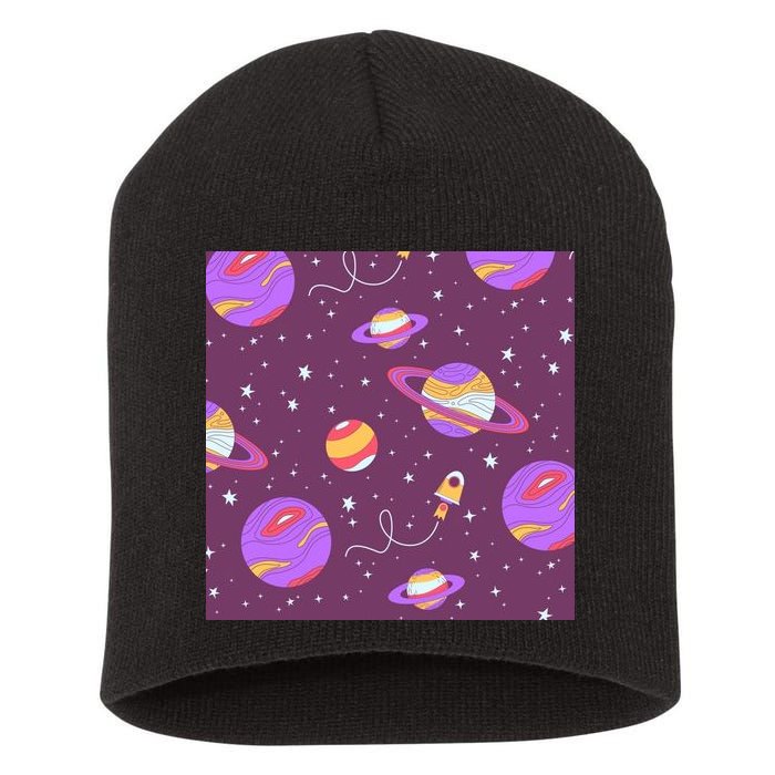 Retro Galaxy Spaceship Short Acrylic Beanie