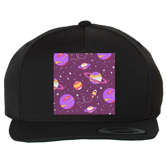 Retro Galaxy Spaceship Wool Snapback Cap