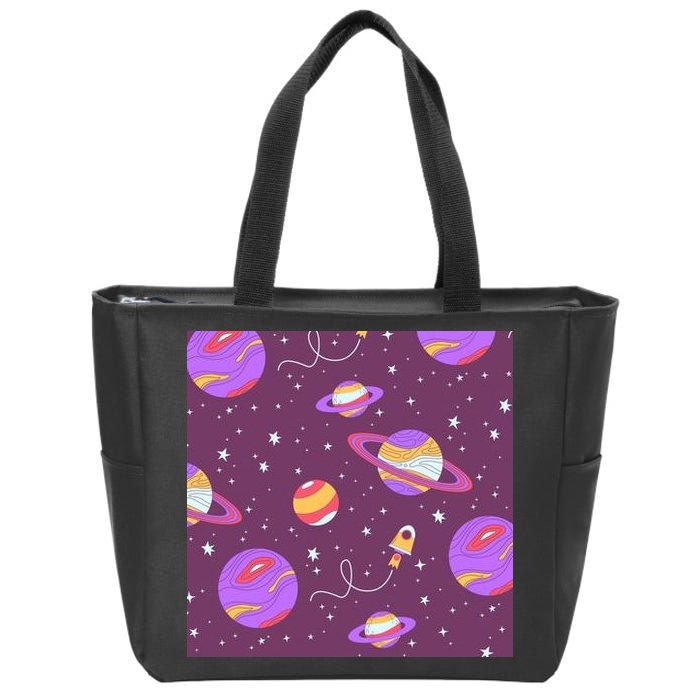 Retro Galaxy Spaceship Zip Tote Bag