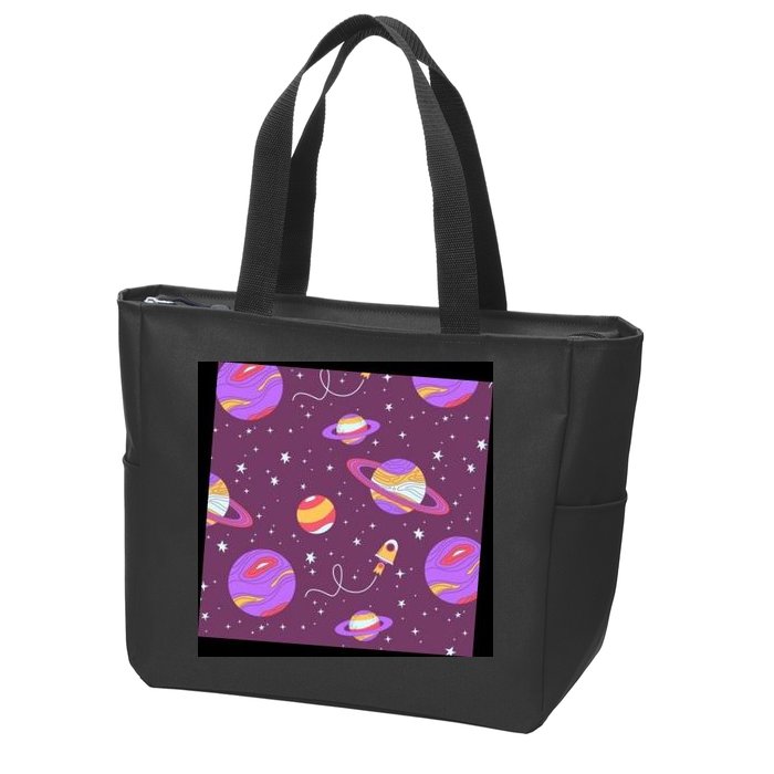 Retro Galaxy Spaceship Zip Tote Bag