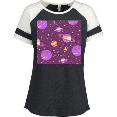 Retro Galaxy Spaceship Enza Ladies Jersey Colorblock Tee