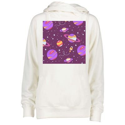 Retro Galaxy Spaceship Womens Funnel Neck Pullover Hood