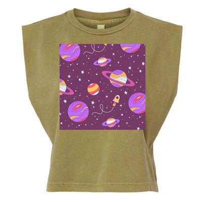 Retro Galaxy Spaceship Garment-Dyed Women's Muscle Tee