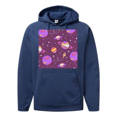 Retro Galaxy Spaceship Performance Fleece Hoodie