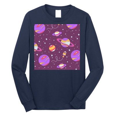 Retro Galaxy Spaceship Long Sleeve Shirt