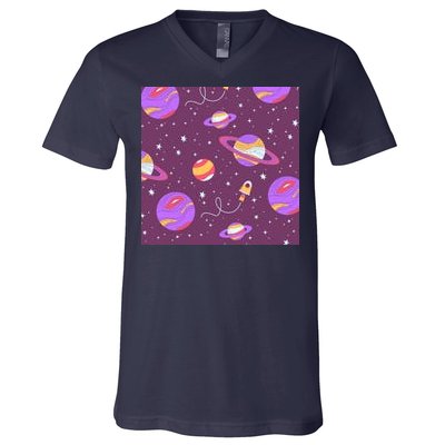 Retro Galaxy Spaceship V-Neck T-Shirt