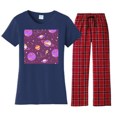 Retro Galaxy Spaceship Women's Flannel Pajama Set