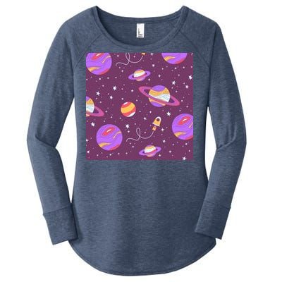 Retro Galaxy Spaceship Women's Perfect Tri Tunic Long Sleeve Shirt