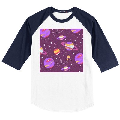 Retro Galaxy Spaceship Baseball Sleeve Shirt