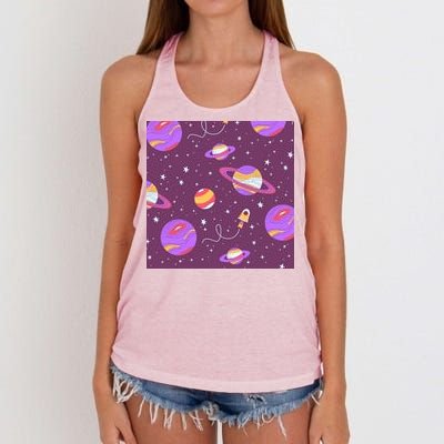 Retro Galaxy Spaceship Women's Knotted Racerback Tank