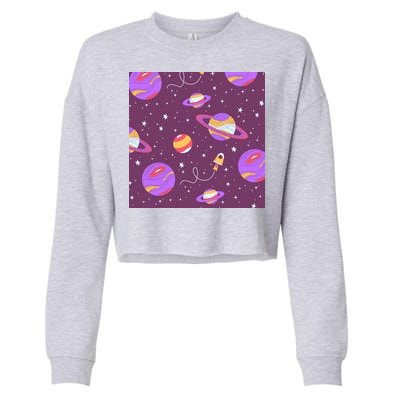 Retro Galaxy Spaceship Cropped Pullover Crew