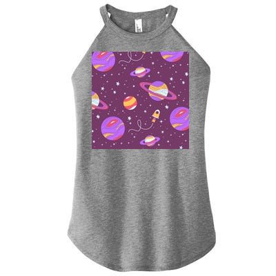 Retro Galaxy Spaceship Women’s Perfect Tri Rocker Tank