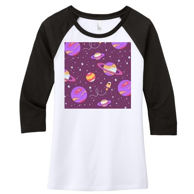 Retro Galaxy Spaceship Women's Tri-Blend 3/4-Sleeve Raglan Shirt