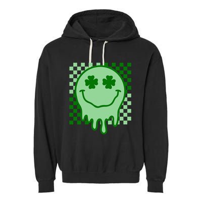 Retro Groovy Smile Face St Patricks Day Hippie Garment-Dyed Fleece Hoodie