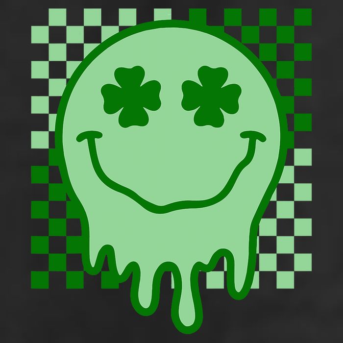 Retro Groovy Smile Face St Patricks Day Hippie Garment-Dyed Fleece Hoodie