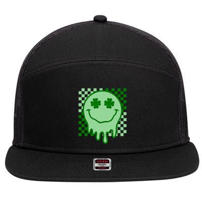 Retro Groovy Smile Face St Patricks Day Hippie 7 Panel Mesh Trucker Snapback Hat