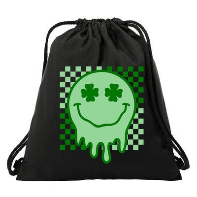 Retro Groovy Smile Face St Patricks Day Hippie Drawstring Bag