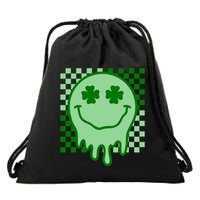 Retro Groovy Smile Face St Patricks Day Hippie Drawstring Bag