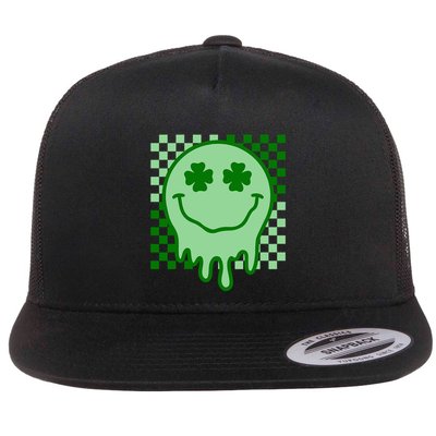 Retro Groovy Smile Face St Patricks Day Hippie Flatbill Hat