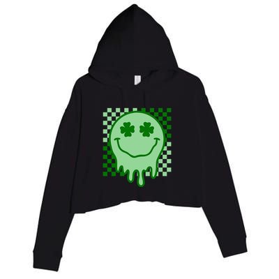 Retro Groovy Smile Face St Patricks Day Hippie Crop Fleece Hoodie