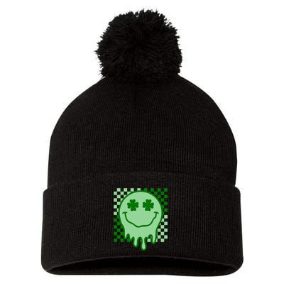 Retro Groovy Smile Face St Patricks Day Hippie Pom Pom 12in Knit Beanie