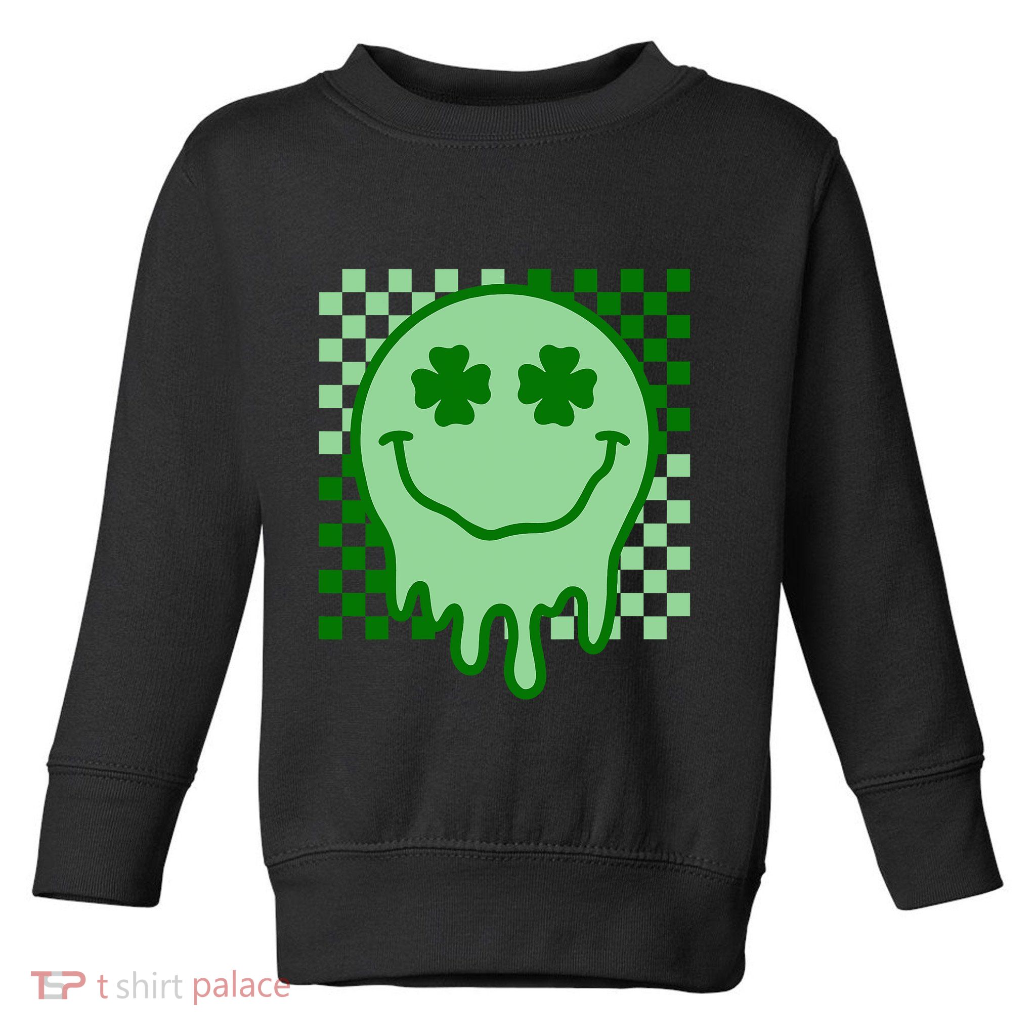 Retro Groovy Smile Face St Patricks Day Hippie Toddler Sweatshirt