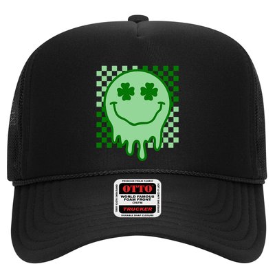 Retro Groovy Smile Face St Patricks Day Hippie Trucker Hat