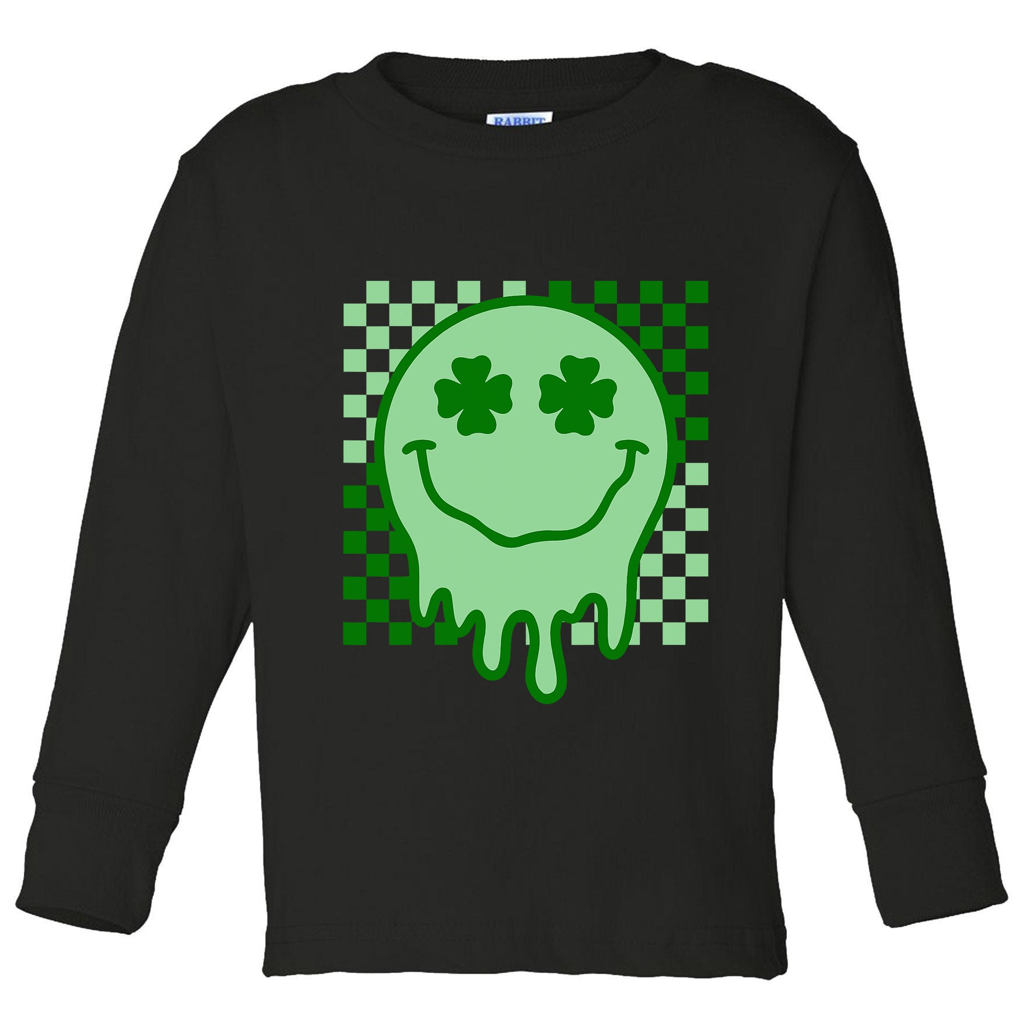 Retro Groovy Smile Face St Patricks Day Hippie Toddler Long Sleeve Shirt