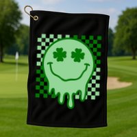 Retro Groovy Smile Face St Patricks Day Hippie Golf Towel
