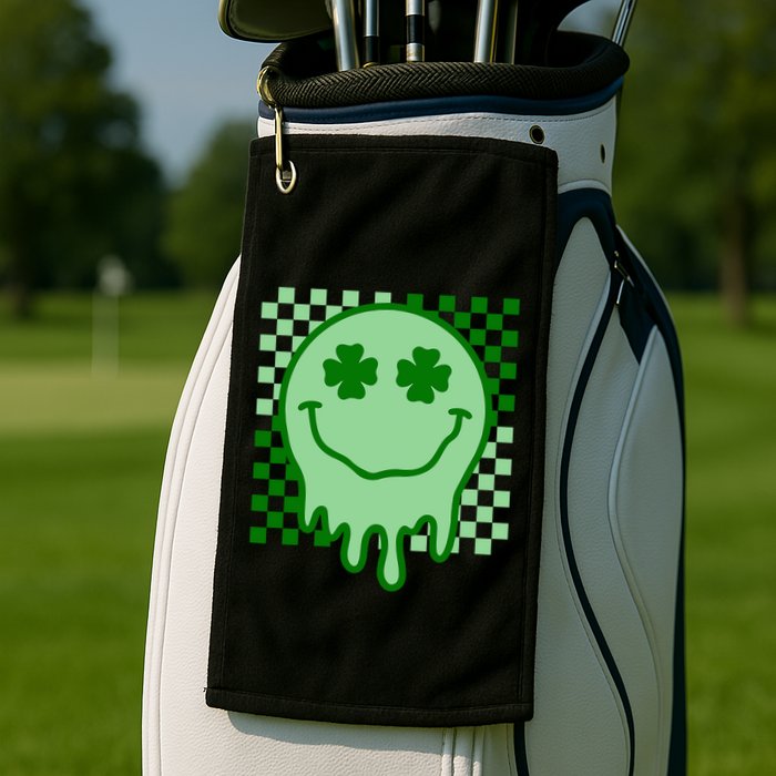 Retro Groovy Smile Face St Patricks Day Hippie Golf Towel