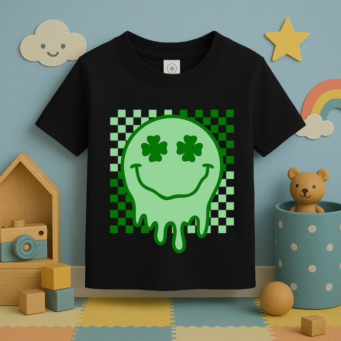 Retro Groovy Smile Face St Patricks Day Hippie Toddler T-Shirt