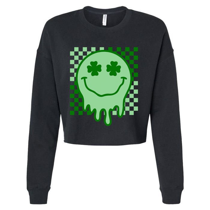 Retro Groovy Smile Face St Patricks Day Hippie Cropped Pullover Crew