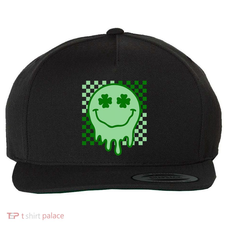 Retro Groovy Smile Face St Patricks Day Hippie Wool Snapback Cap