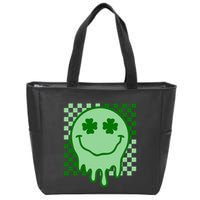 Retro Groovy Smile Face St Patricks Day Hippie Zip Tote Bag