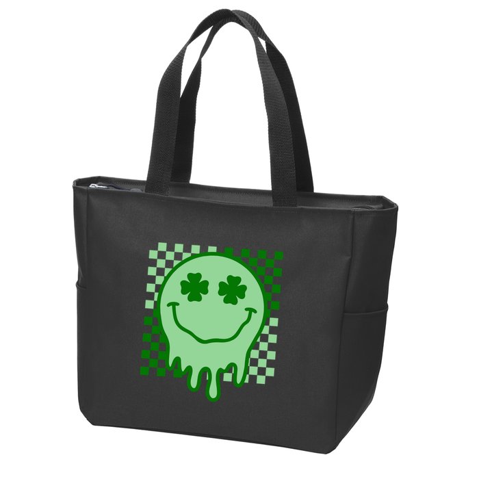 Retro Groovy Smile Face St Patricks Day Hippie Zip Tote Bag