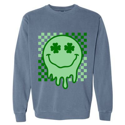 Retro Groovy Smile Face St Patricks Day Hippie Garment-Dyed Sweatshirt