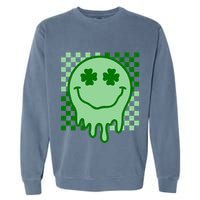 Retro Groovy Smile Face St Patricks Day Hippie Garment-Dyed Sweatshirt