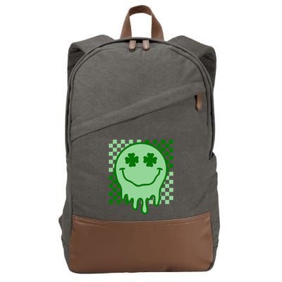 Retro Groovy Smile Face St Patricks Day Hippie Cotton Canvas Backpack