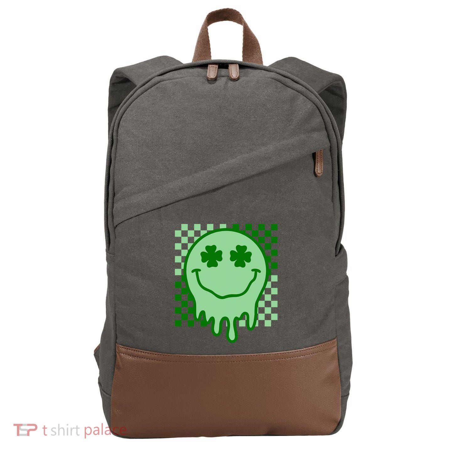 Retro Groovy Smile Face St Patricks Day Hippie Cotton Canvas Backpack