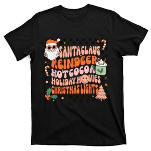 Retro Groovy Santa Claus Reindeer Christmas Cute Xmas Lights T-Shirt