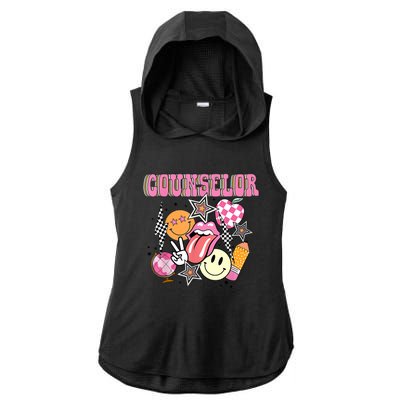 Retro Groovy School Counselor Appreciation Back To School Ladies PosiCharge Tri-Blend Wicking Draft Hoodie Tank