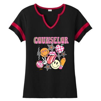 Retro Groovy School Counselor Appreciation Back To School Ladies Halftime Notch Neck Tee